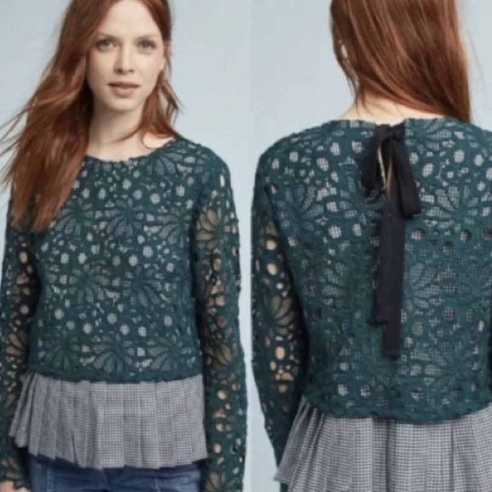 Anthropologie Maeve Gabriella Black and White Gingham Ruffle Blouse Size XL